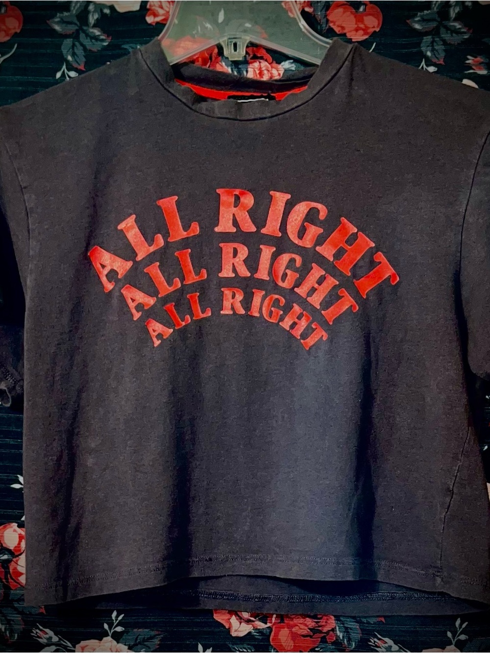 Grey Crop Top with Red "ALL RIGHT" Graphic